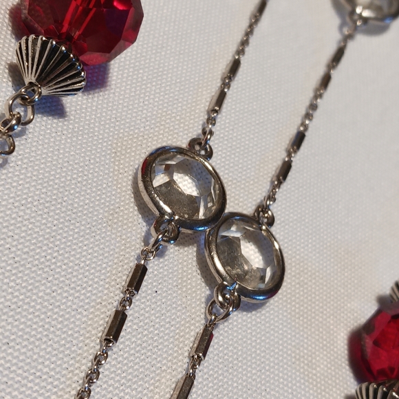 2 long Necklaces, Red Beads, Silver toned - Picture 4 of 8